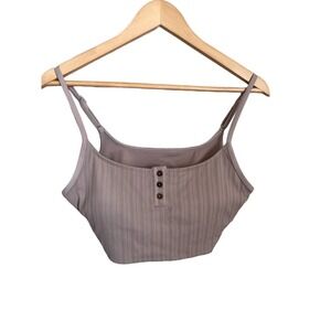 Aerie Taupe Ribbed Scoop Bikini Top Size M